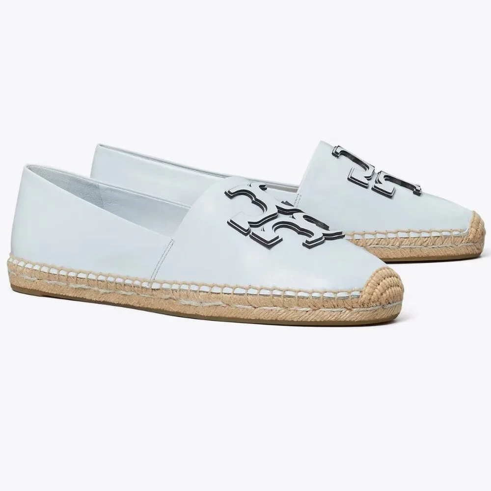 Tory Burch $228 Ines Espadrille Flats Pale Icy Blue Leather 9.5 10